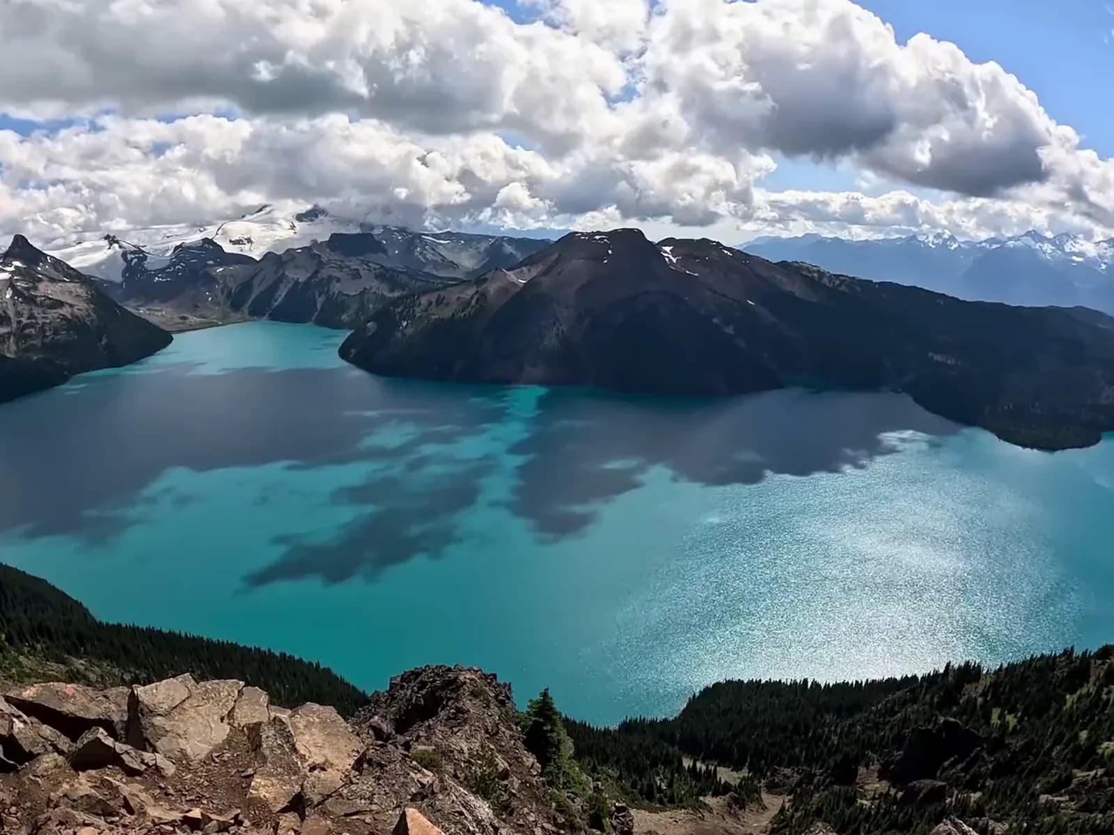 Garibaldi Lake below the glaciers, in the range Glacier works under